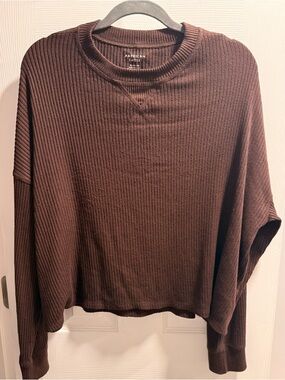American Eagle Outfitters Brown Ribbed Crewneck Sweatshirt